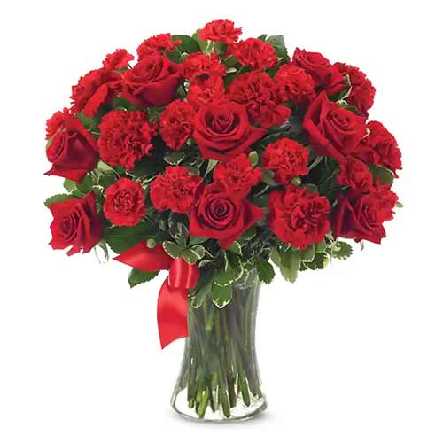 Lovely Red Roses And Carnations