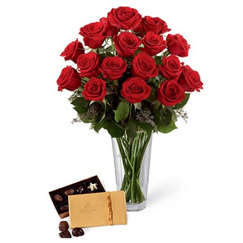 12 Red Roses With Godiva Chocolates