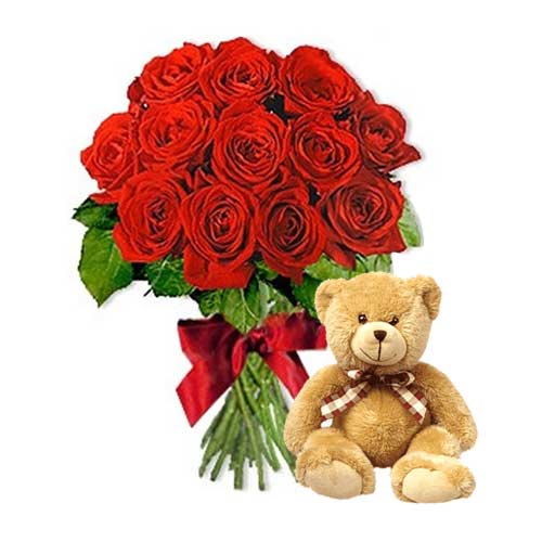 Classic Be My Love Roses and Teddy Bear