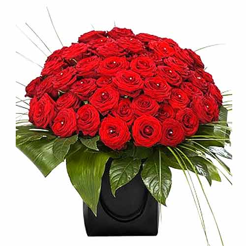 50 Upper Class Red Roses with Pearls