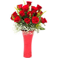 Expressive Bunch of Red Roses in a Vase