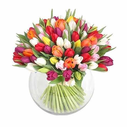 Sweet Surprises 1OO Colorful Tulips Bouquet