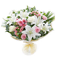 Heavenly Hand Tied Bunch of Roses, Orchids and Lilies