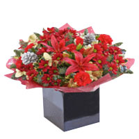 Lovely Christmas Special Fresh Flowering Bouquet in Red