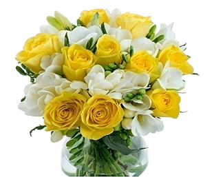 Sophisticated Arrangement of Flowers in White and Yellow