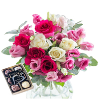 Cherished Arrangement of Mixed Flowers and Chocolates<br>