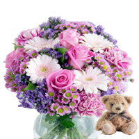Sweetest Mixed Floral Bouquet with Teddy Bear