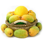 Mangoes and Melon fruit baskets containing a baske...