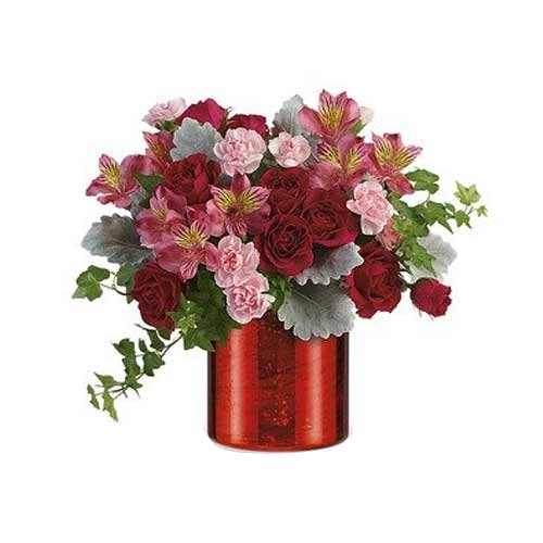 Romantic Red Roses Bouquet in Keepsake Vase