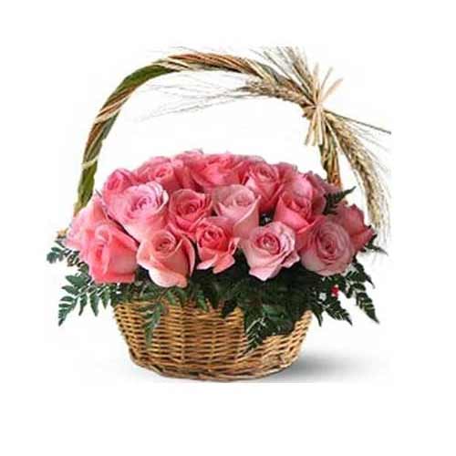 Heart to Heart Basket of Pink Roses