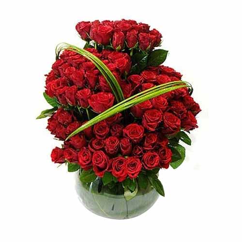 A stunning arrangement of 100 Red Roses...