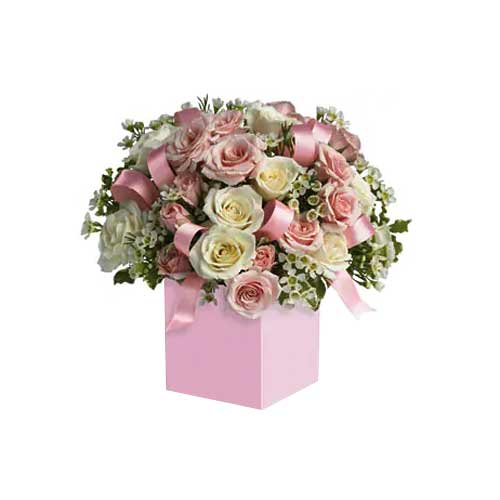 Presented in a box of vibrant flowers including pi...