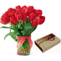Aerated Collection of Red Tulips with Chocolates
