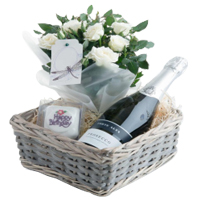 Rich Combination of Flowers and Gift Set in a Basket