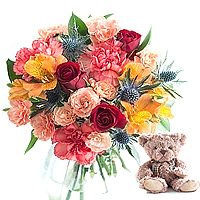 Touching Seasonal Cheer Flower Bouquet with Frankie Bear