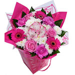 Touching Pink and White Floral Arrangement in a Bag