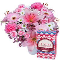 Blushing Festival Gift of Assorted Flowers with Truffles