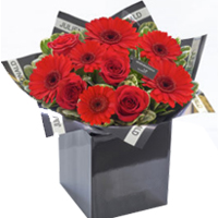 Blossoming Red Gerberas and Roses Gift Box