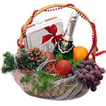 Adorable Holiday Delight Champagne Chocolate N Fruits Gift Basket
