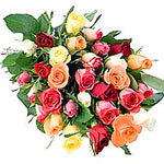 The red, pink, yellow and white roses in this bouquet are not only beautiful, th...