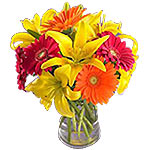 Send this charming bouquet of yellow lilies and pi...