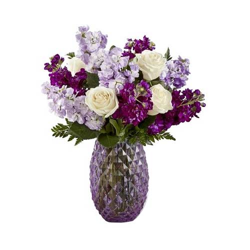 Elegant Bouquet of Cream Roses with Hue of Violet Stocks