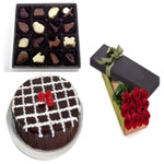 Ecstatic Combo of 12 Red Roses, Chocolate Cake and a box Chocolates