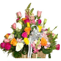 Cheerful Arrangement of Colorful Roses