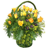 Blooming Bouquet of Yellow Rose and Purple Chamomile