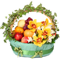 Exquisite Basket of Mixed Fruits and Flower