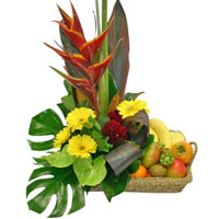 Delicious Mixed Fruits and Charming Flowers Gift Hamper