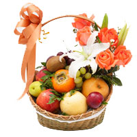 Deluxe Large Basket of Fresh Fruits and Flowers