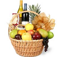 Bottle of vodka, 4 types of fruit, chocolate Milka...