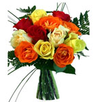 Present this gift of Delightful Bunch of Dozen Mixed Roses and make the recipien...