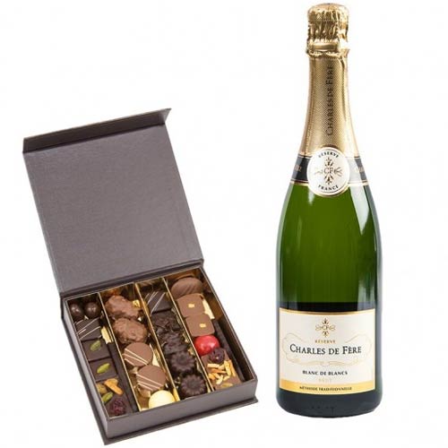 Treasured Gift of Sparkling Wine with Yummy Chocolate Box