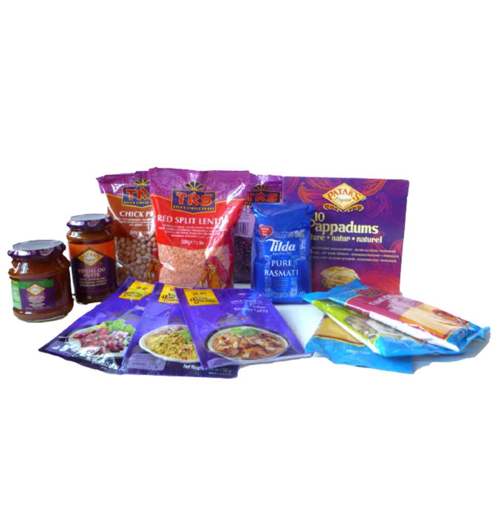 This gift basket contains a collection of traditional Indian foods. Its a wonder...