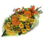 Wrapped orange and yellow bouquet...