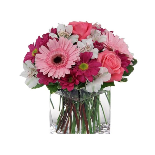 Overflowing with a mix of colorful flowers - pink ...