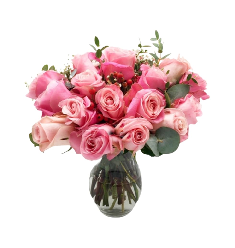 Magnificent arrangement of all-pink roses, the tra...