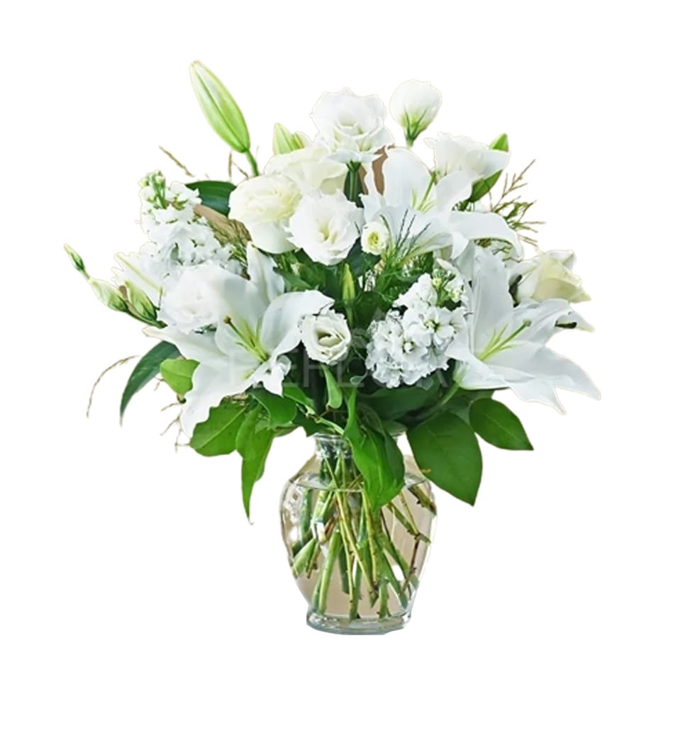 Condolence flower bouquet of roses and lilies. Its a difficult time, you are gr...