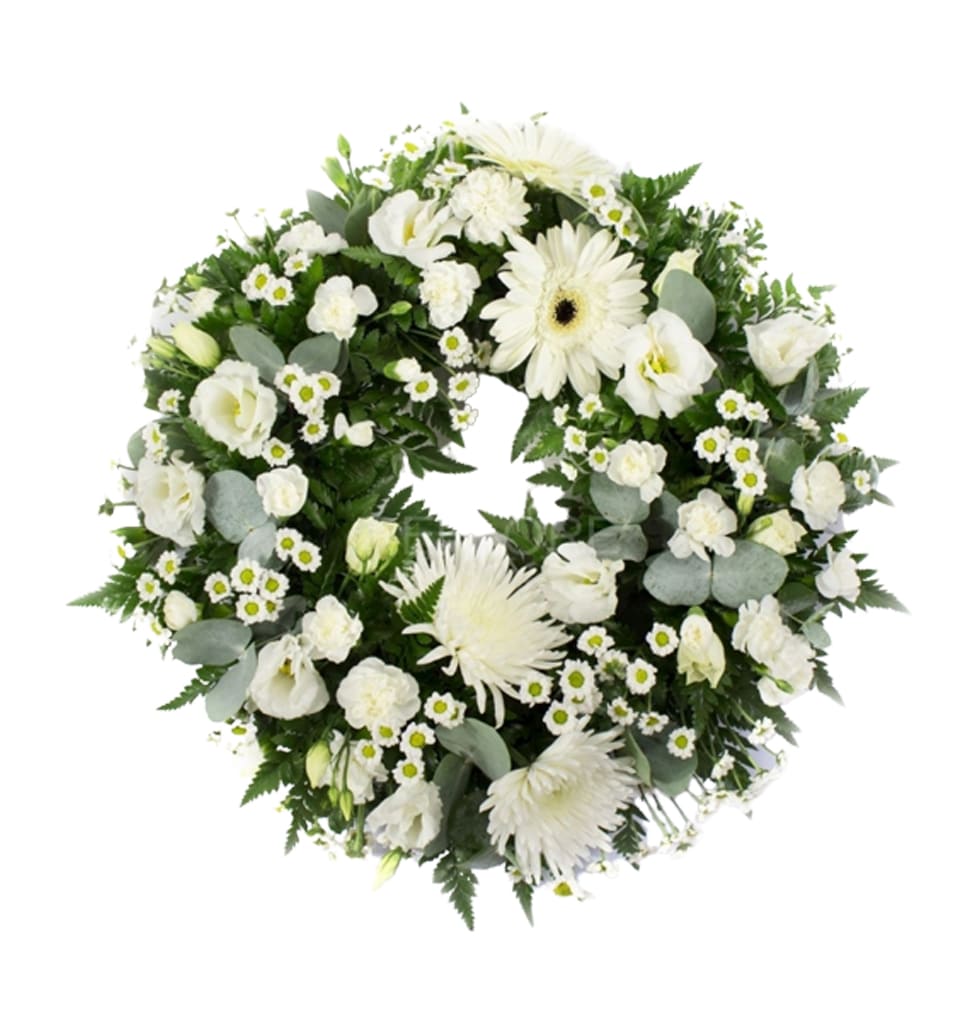 Condolence flower wreath of mixed flowers from ros...