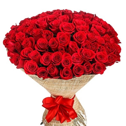 Artistic 100 Bright Red Roses Bouquet with Love