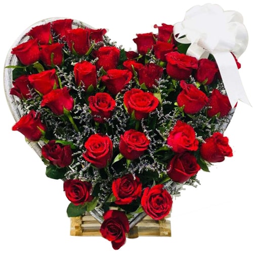 Colorful 18 Heart Shaped Red Roses Arrangement with Love