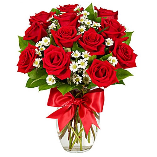 Classic 12 Red Roses in Vase/Basket