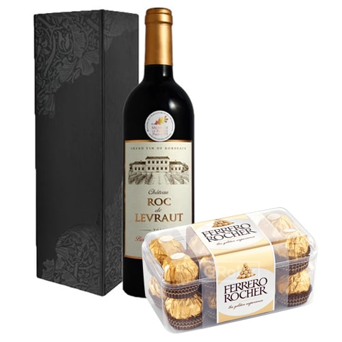 Voluptuous French Wine and Tasty 16 Pcs Ferrero Rocher Chocolates