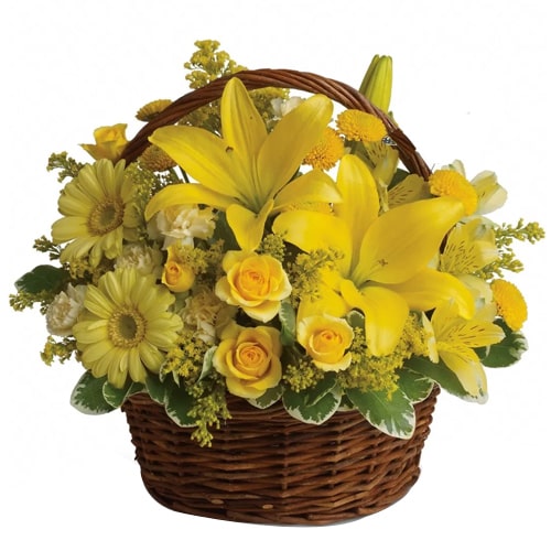 Treasured Evergreen Love Yellow Flowers Arrangement