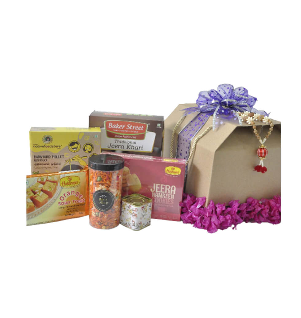 Gift baskets filled with Haldiram Snacks, Sweets, ...