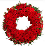 Heavenly Heights Wreath of Red Roses and Seasonal Flowers