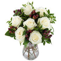 Graceful White Roses Celebration Bunch in Vase