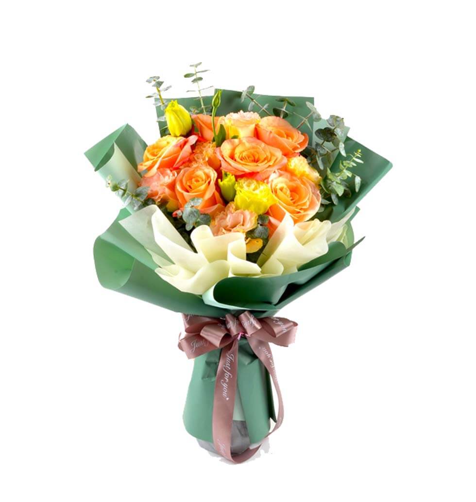 Peach roses and eustomass Arrangement